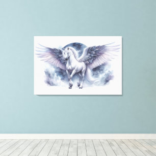 Witte Pegasus Maanverlichte Vleugels Hemelse Droom Canvas Afdruk