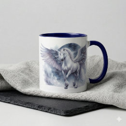 Witte Pegasus Maanverlichte Vleugels Hemelse Droom Mok