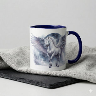 Witte Pegasus Maanverlichte Vleugels Hemelse Droom Mok