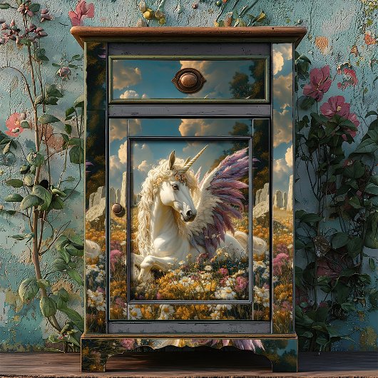 Witte Pegasus met Paarse vleugels Fantasy Mythisch Tissuepapier