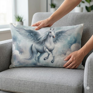 Witte Pegasus Vleugels Zachte Blauwe Lucht Droomla Kussen