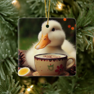 Witte Pekin Kerst Eend Keramisch Ornament
