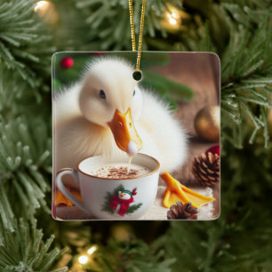 Witte Pekin Kerst Eend Keramisch Ornament