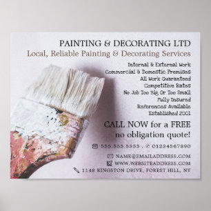 Witte penseel, schilder en decorator Adverteren Poster