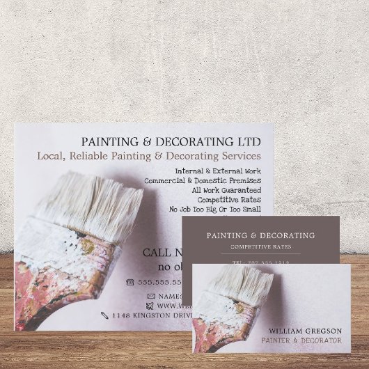 Witte penseel, schilder en decorator visitekaartje