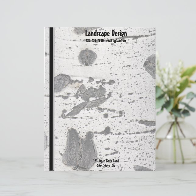 Witte penseelstructuur met boomschors gepersonaliseerd briefhoofd (Staand voorkant)