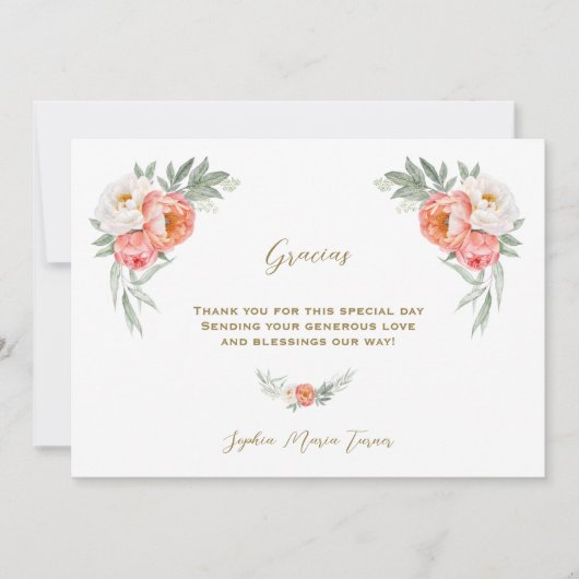 Witte perzikbloesems Spaanse Gracias Baby Shower Bedankkaart (Voorkant)