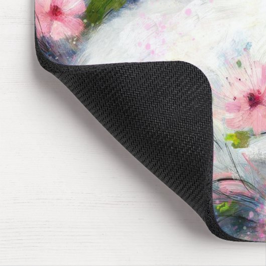 Witte Perzische kat Blauwe ogen in roze bloemen Muismat (Hoek)