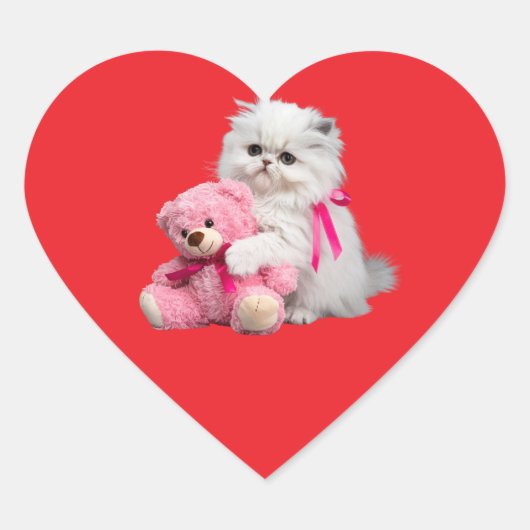Witte Perzische Kat en Teddybeer Sticker Blad (Voorkant)