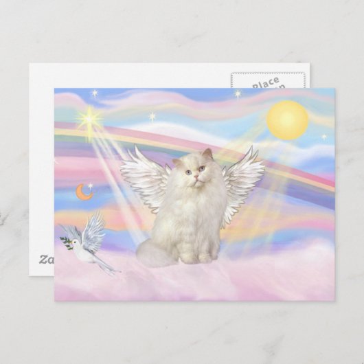 Witte Perzische kat engel in wolken Briefkaart (Voorkant / Achterkant)