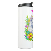 Witte Perzische Kat in Bloemen Gepersonaliseerd Thermosbeker (Gedraaid links)