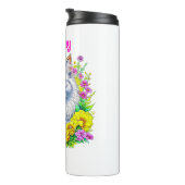 Witte Perzische Kat in Bloemen Gepersonaliseerd Thermosbeker (Geroteerd rechts)