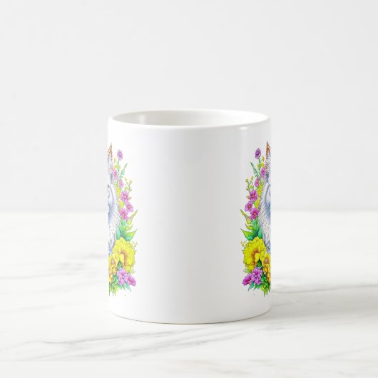 Witte Perzische Kat in Bloemen Koffiemok (Center)