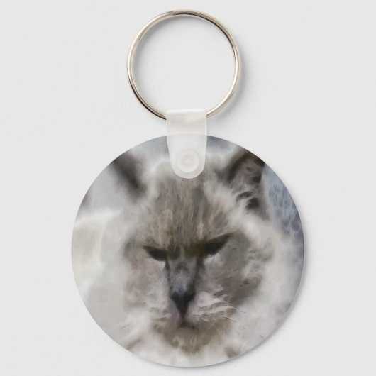 Witte perzische kat in Waterverf Sleutelhanger (Voorkant)