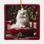 Witte Perzische Kat Kerstmis Keramisch Ornament (Voorkant)