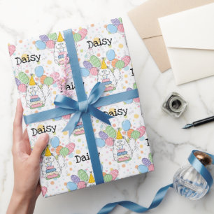 Witte Perzische Kat Longhair Verjaardag Cadeaupapier