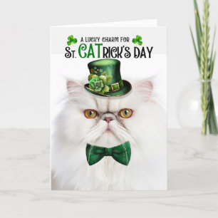 Witte Perzische Kat Lucky Charm St CATrick's Day Feestdagen Kaart