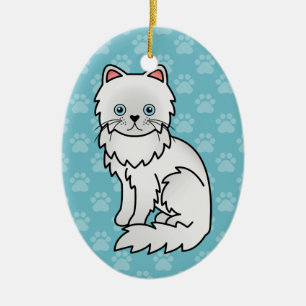 Witte Perzische Kat Met Blauwe Ogen Cartoon Tekeni Keramisch Ornament