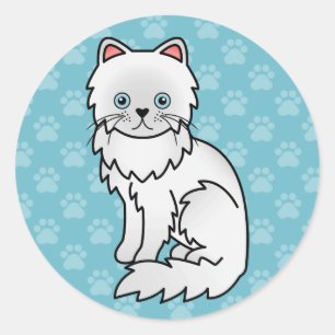 Witte Perzische Kat Met Blauwe Ogen Cartoon Tekeni Ronde Sticker