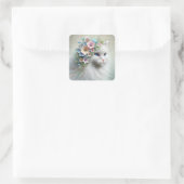 Witte Perzische kat met bloemlaurier Vierkante Sticker (Tas)