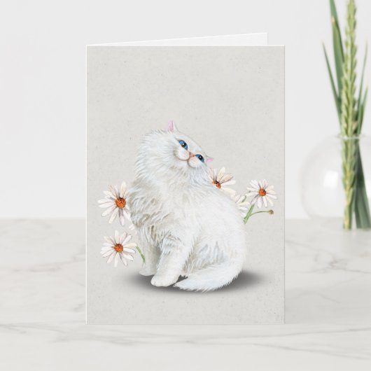 Witte Perzische kat met daiscard Kaart (Voorkant)