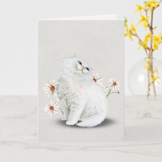 Witte Perzische kat met daiscard Kaart (Gele Bloem)