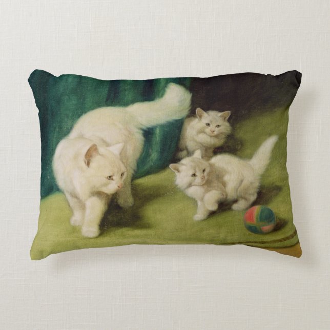 Witte Perzische kat met twee Kittens Decoratief Kussen (Voorkant)