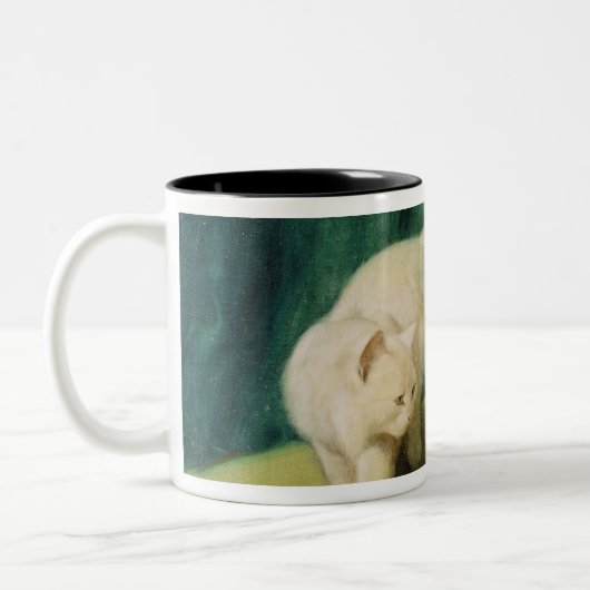 Witte Perzische kat met twee Kittens Tweekleurige Koffiemok (Links)