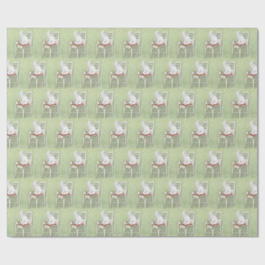 witte Perzische kat op stoel kussen Cadeaupapier (Vlak)