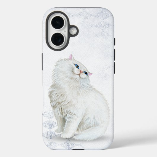 witte Perzische kat op zilverdiamantpatroon Case-Mate iPhone Case (Achterkant)