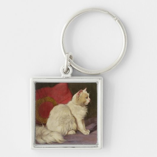 Witte Perzische kat Sleutelhanger (Voorkant)
