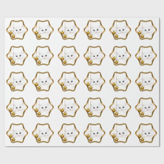 Witte perzische katkerst cadeaupapier (Vlak)