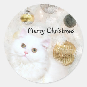 Witte Perzische katKerstmis Ronde Sticker