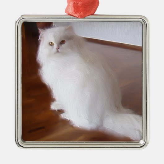 Witte perzische kattenversiering metalen ornament (Voorkant)