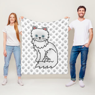 Witte Perzische Mopshond Cute Cartoon Kat & Pootje Fleece Deken