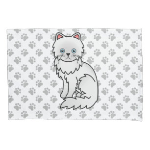 Witte Perzische Mopshond Cute Cartoon Kat & Pootje Kussensloop