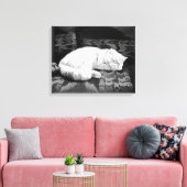 Witte Perzische Slaapkat Canvas Afdruk (Insitu (Woonkamer))