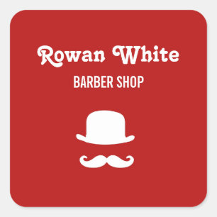 Witte pet en snor-silhouet rood vierkante sticker