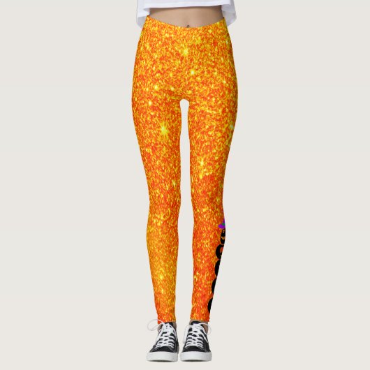 Witte Pet Gestapelde pompoenen Glitter Halloween Leggings (Voorkant)