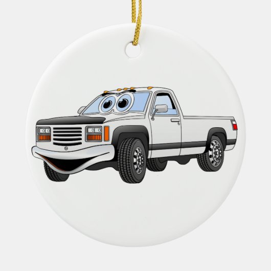 Witte pick-up truck Cartoon Keramisch Ornament (Voorkant)