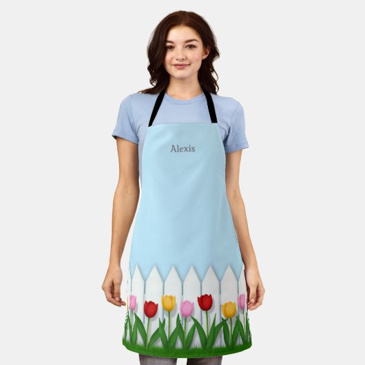 Witte piket hek bloem tuin medium schort (Gedragen)