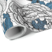 Witte pinda's en blauwe stifvogels cadeaupapier (Rol Hoek)