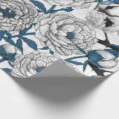 Witte pinda's en blauwe stifvogels cadeaupapier (Hoek)