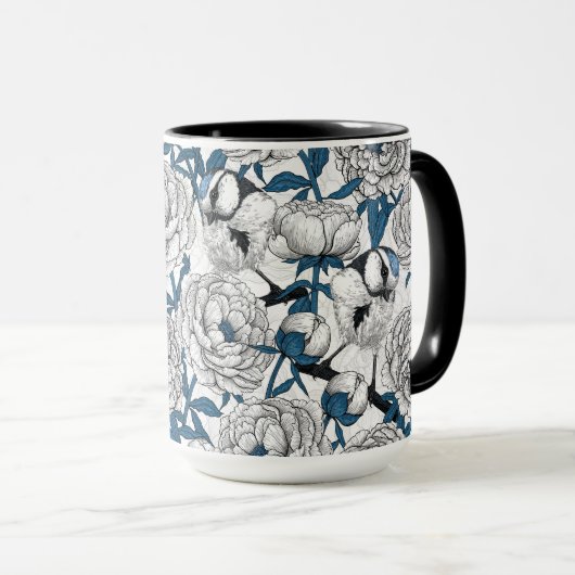 Witte pinda's en blauwe stifvogels mok (Voorkant rechts)