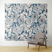 Witte pinda's en blauwe stifvogels wandkleed (In Situ (horizontaal))