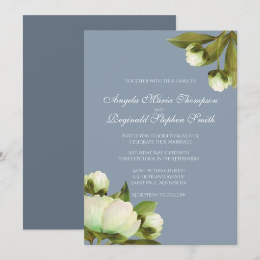 Witte pinda's met Dusty Blue Kaart (Voorkant / Achterkant)