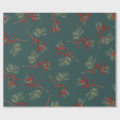 Witte Pine Branch Rode Ilex Bessen Slate Groen Cadeaupapier (Vlak)