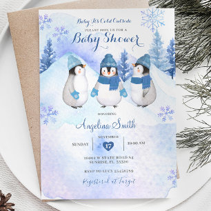 Witte Pinguïn Winter Baby shower Kaart