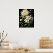 Witte Pioen Bloemen Art Print Poster (Keuken)