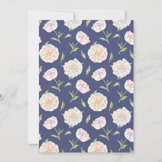 Witte Pioen Bloemen Blauwe Bruiloft Uitnodigingen (Achterkant)